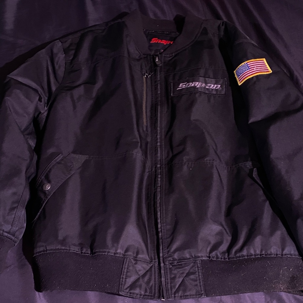 Snap Black Bomber Jacket with Flag Patch